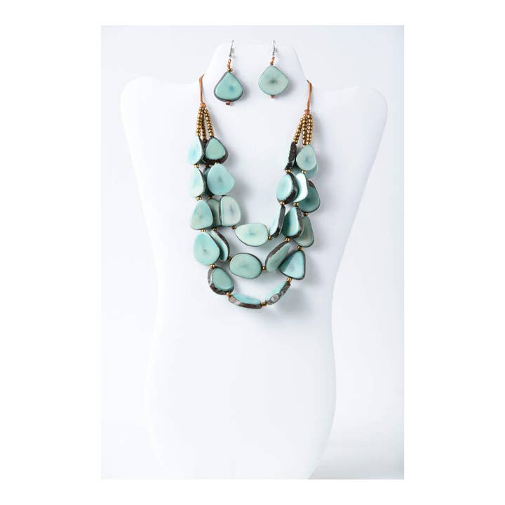 TaguArtsy - Wholesale Jewelry Set - Zaley Three Stranded Organic Tagua Necklace and Earrings16