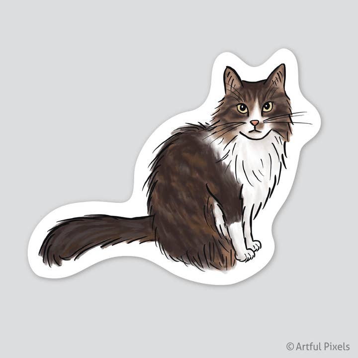 Brown Tabby Maine Coon Cat Glossy Sticker, 4 inch for wholesale by Artful Pixels