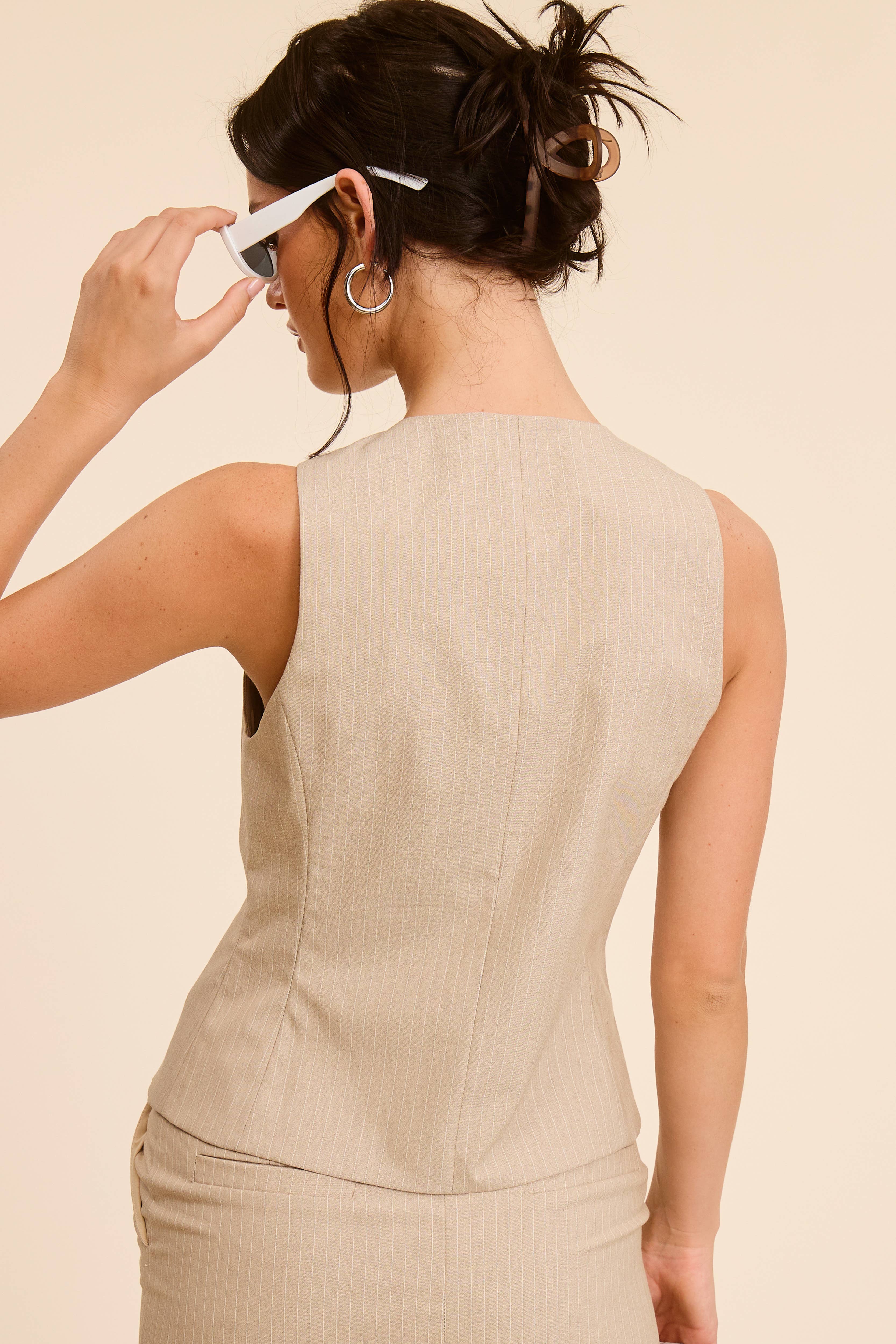 Mimosa - Wholesale Suit Vest - Women's - Fitted Pinstripe Button Up Vest13