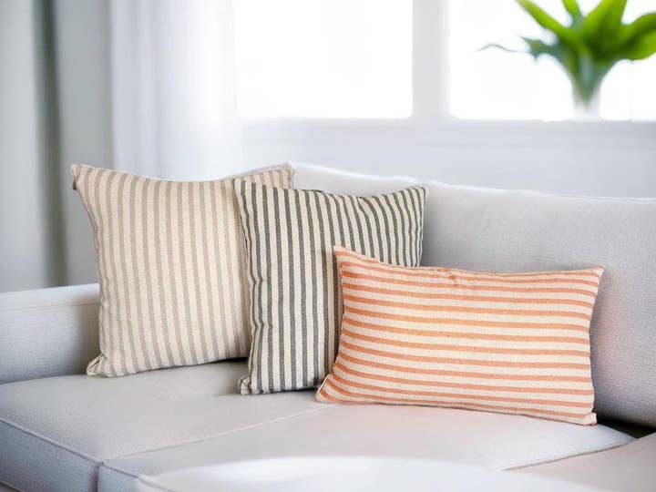 Boho Striped Pillow Cover - Neutral Linen Cushion with Lines for wholesale by Miliva Home Store