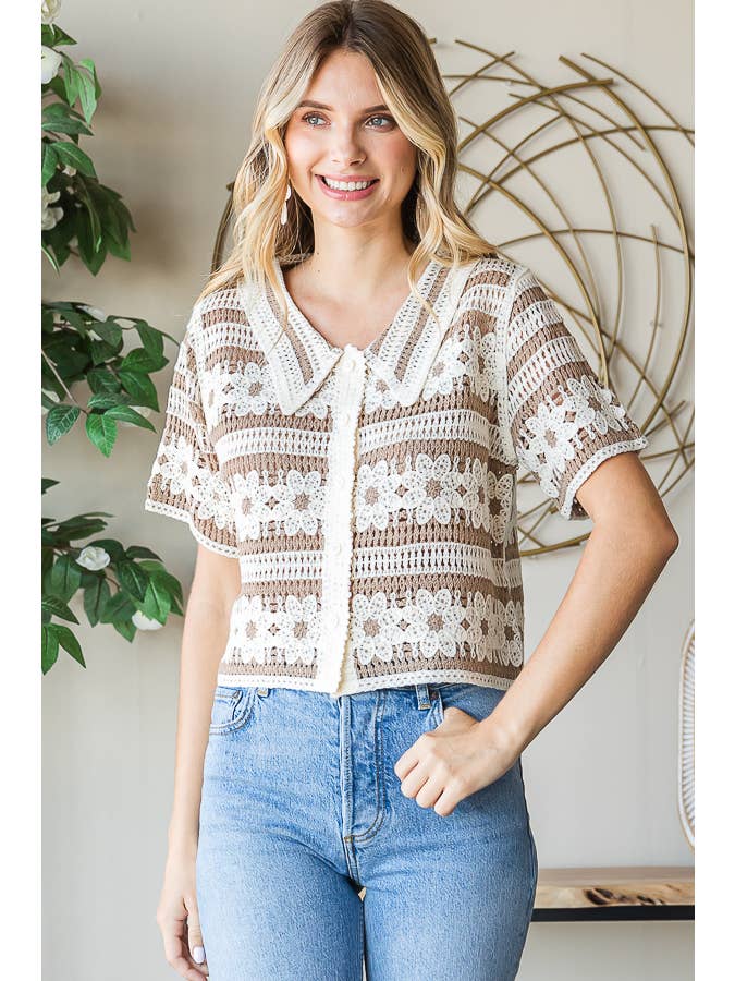 miroh - Wholesale Button Down Shirt - Women's - Button up Floral Crochet top