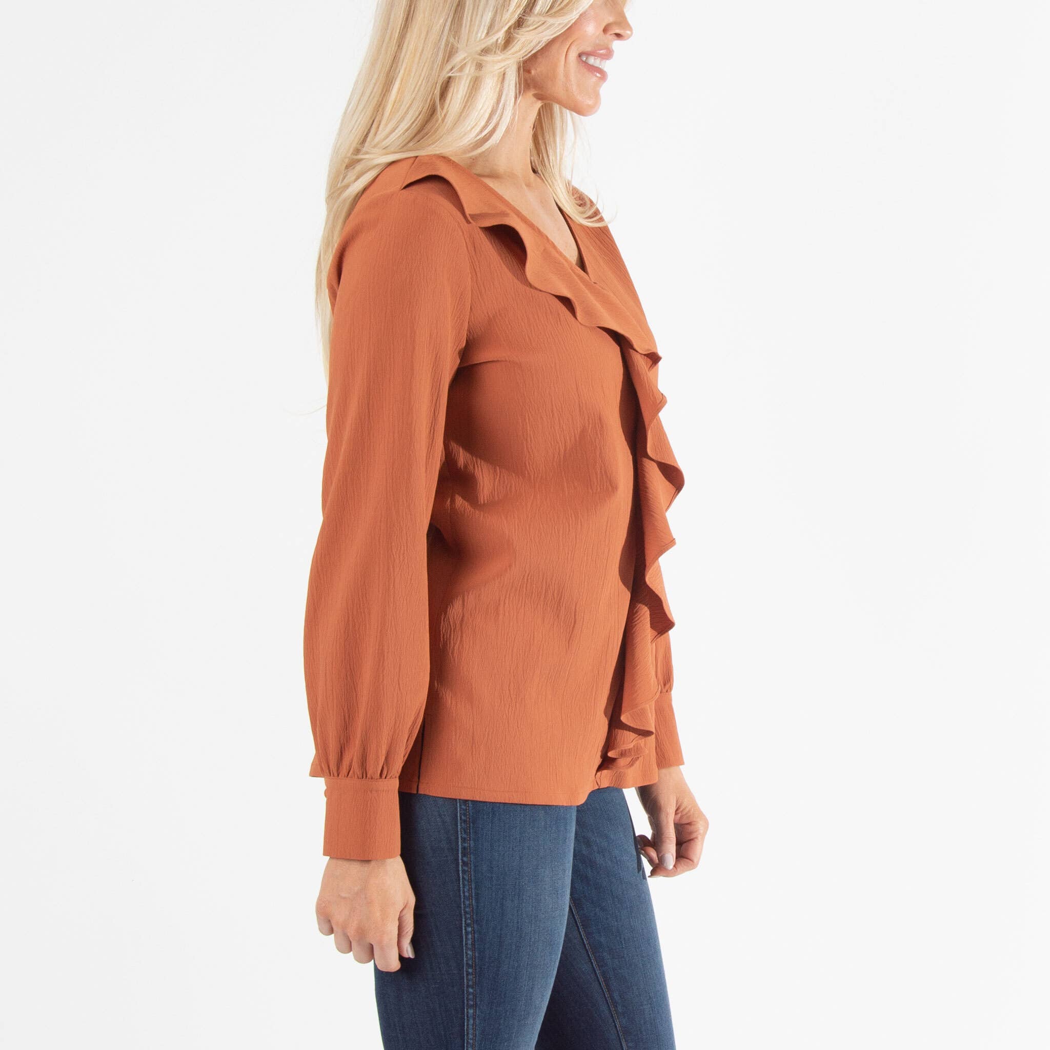 Howard's - Wholesale Blouse - Women's - Sale - Celine Asymmetrical Long Sleeve Ruffle Top2