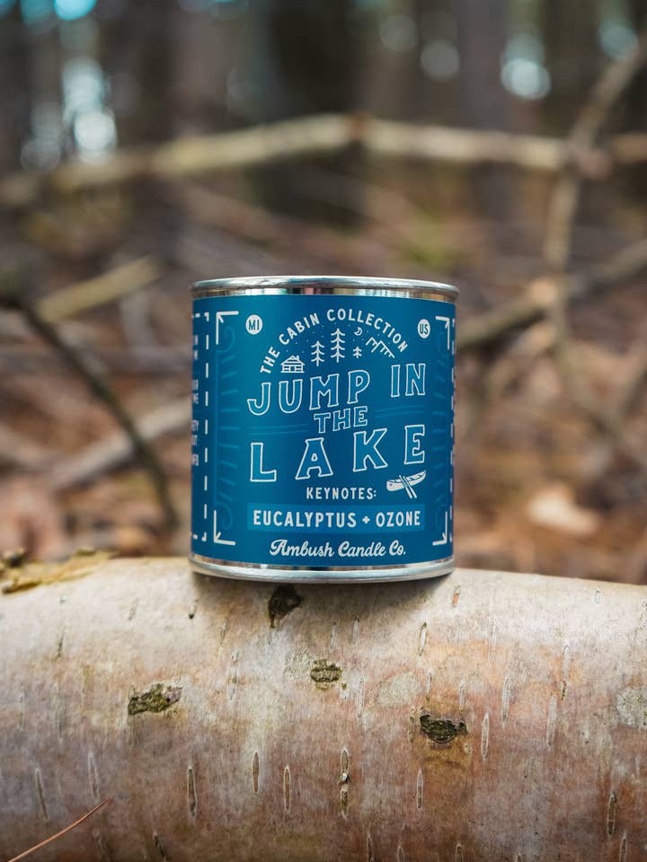 Jump In The Lake | Eucalyptus + Ozone 8oz Soy Candle for wholesale by Ambush Candle Co.
