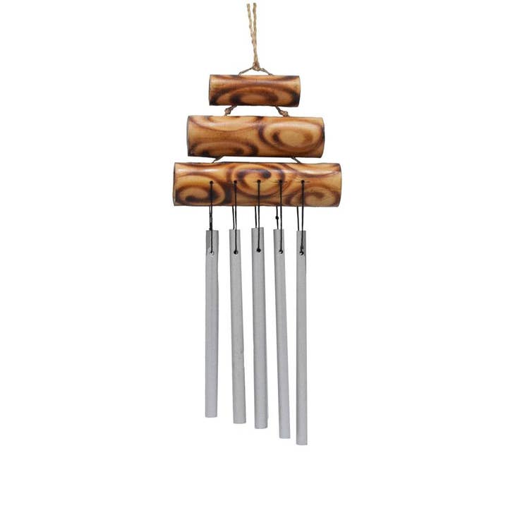 Hanging 3-tier Bamboo with 5 Metal Chimes for wholesale by Shared Earth