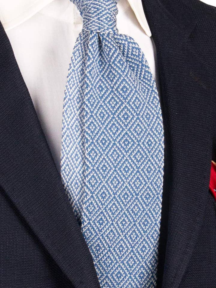 Cravate Tricot en Maille de Coton Bluette Motif Blanc TRI648 pour la vente par Graffeo Cravatte