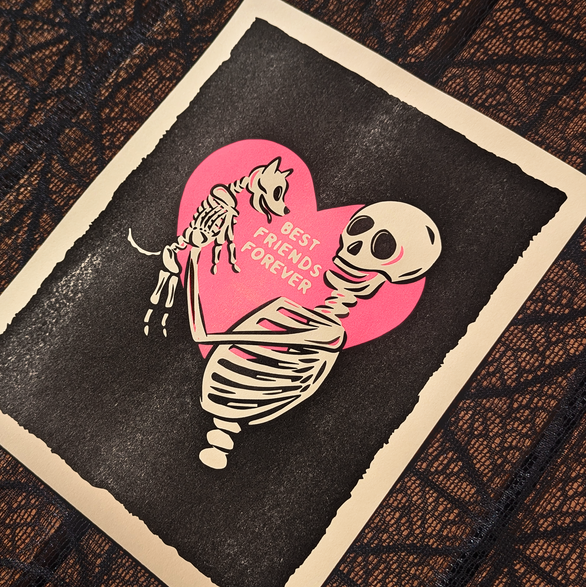 Wildkat Studio - Wholesale Art Print - Best Friends Forever Skeletons Risograph Art Print2