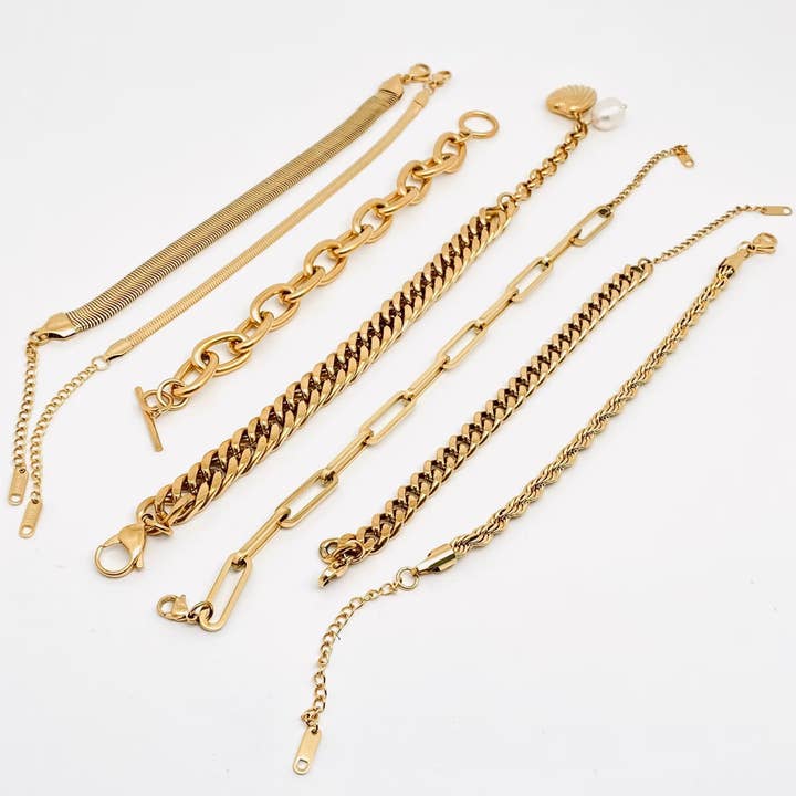 Mio Queena - Wholesale Link & Chain Bracelet - Multi Style 18K Gold Plated Steel Chain Bracelets - FGS