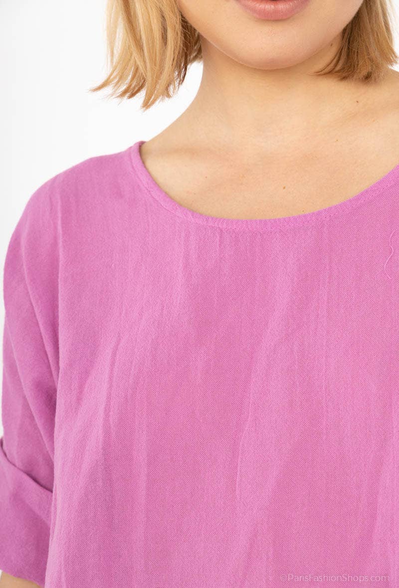 LINEN & COTTON HOUSE – Engroshandel T-shirt – til kvinder – Crop-top i bomuld og hør, bedst sælgende model 101112