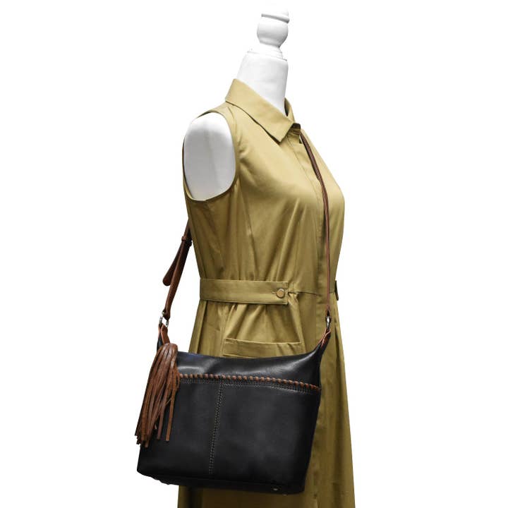 Nero/Toffee 6686 Borsa a Tracolla Hobo con Nappa in vendita all'ingrosso su Faire5