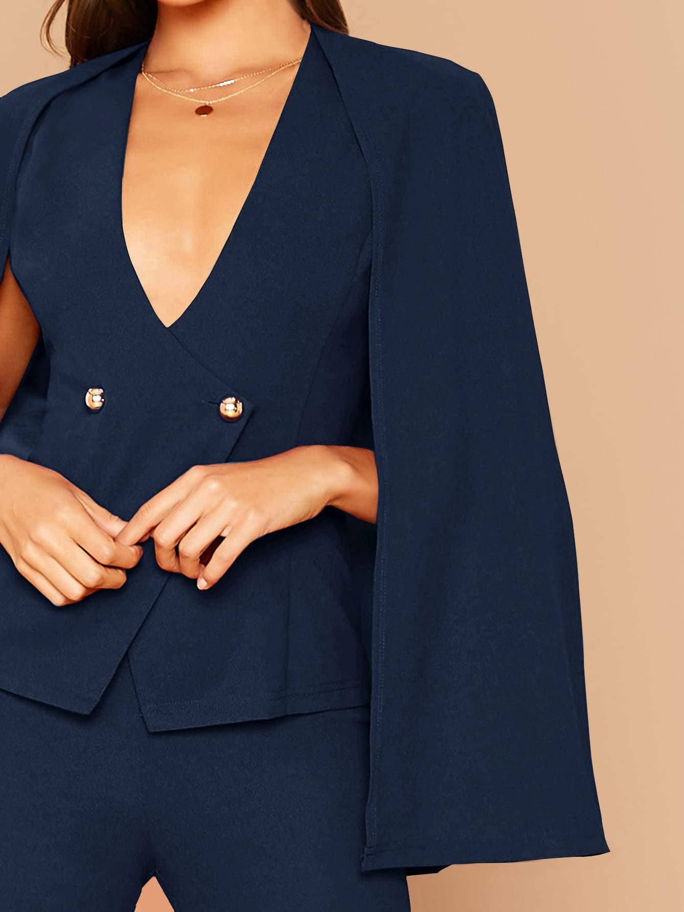 Flarix – wholesale Suit set – Women′s – double breasted cape blazer and tailored pants set4