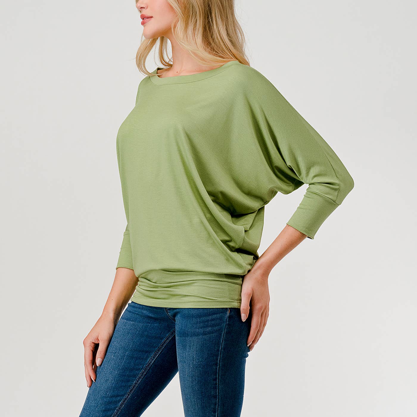 Heimious - Wholesale Knit Top - Women's - 3/4 Dolman Sleeve Round neck Modal Jersey  Top, 250365