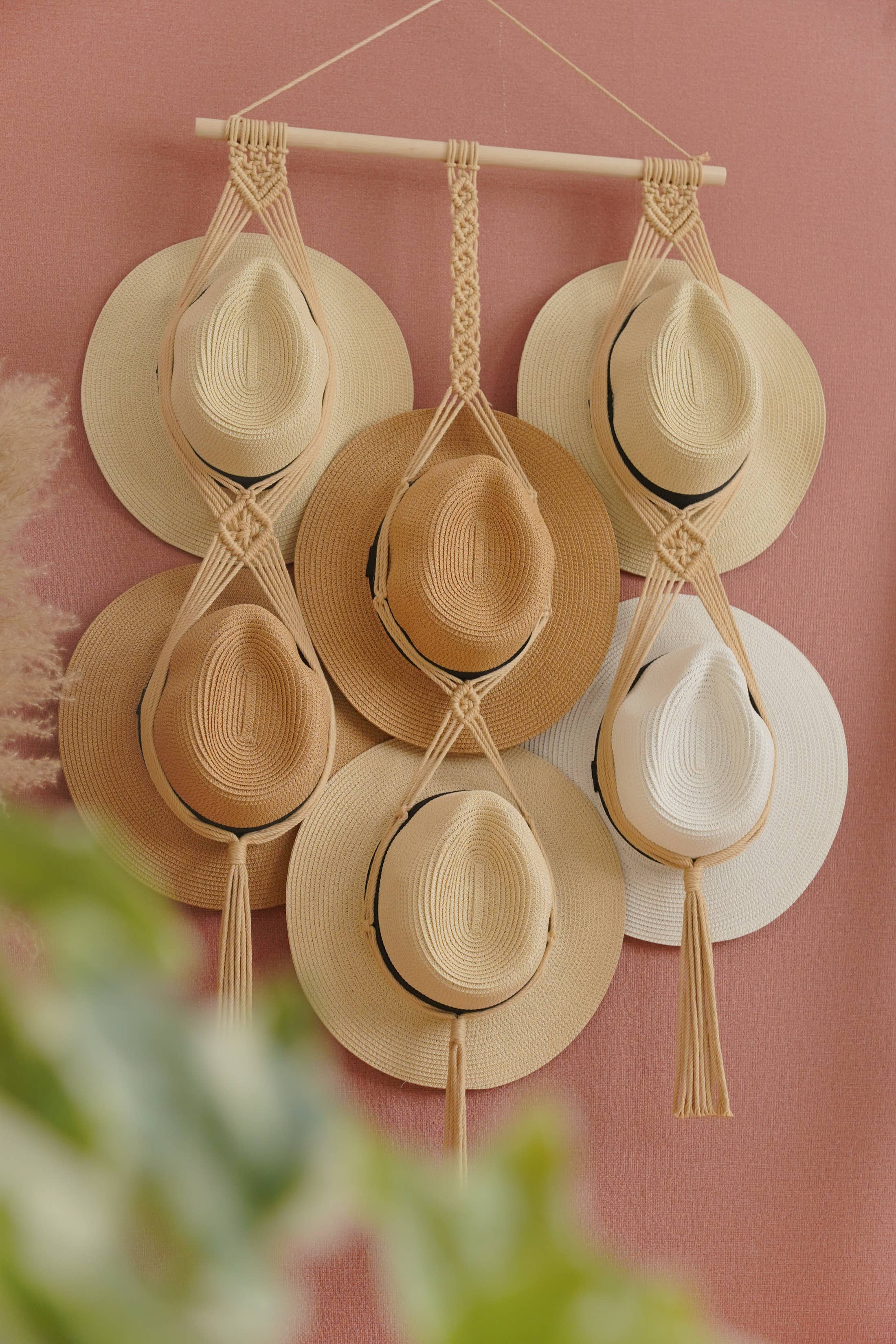 BeanDaikon - Vendita all'ingrosso Portacappelli - Espositore per cappelli in macramè, decorazione da parete, H124