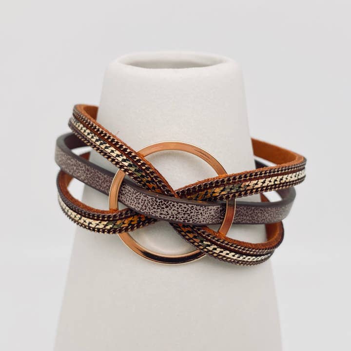 Mio Queena - Wholesale Bangle Bracelet - Magnetic Buckle Ring Charm Leather Bangle Bracelet - BJ/LB