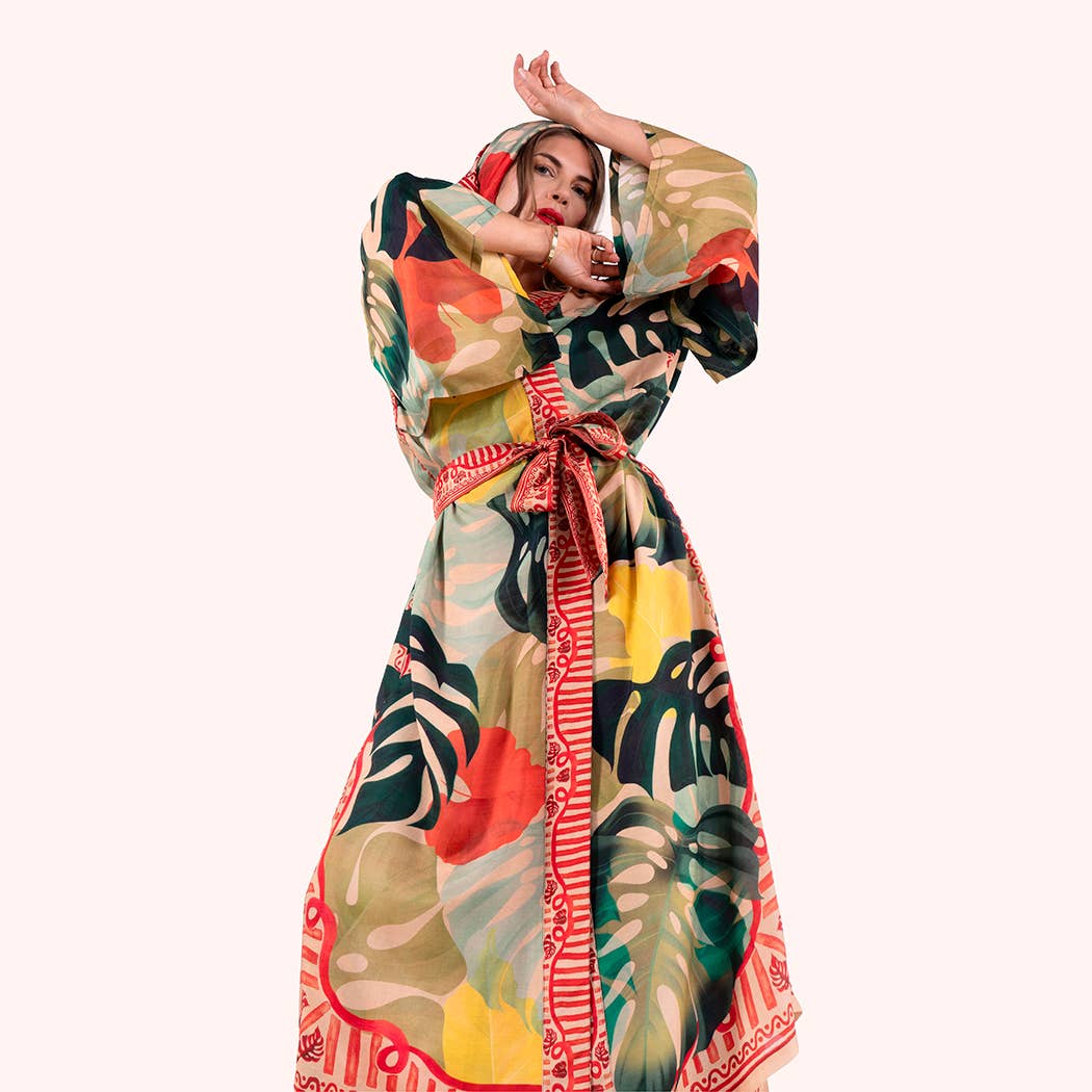 Green *SS26* Kimono Gown - Exotic Leaves for wholesale on Faire8