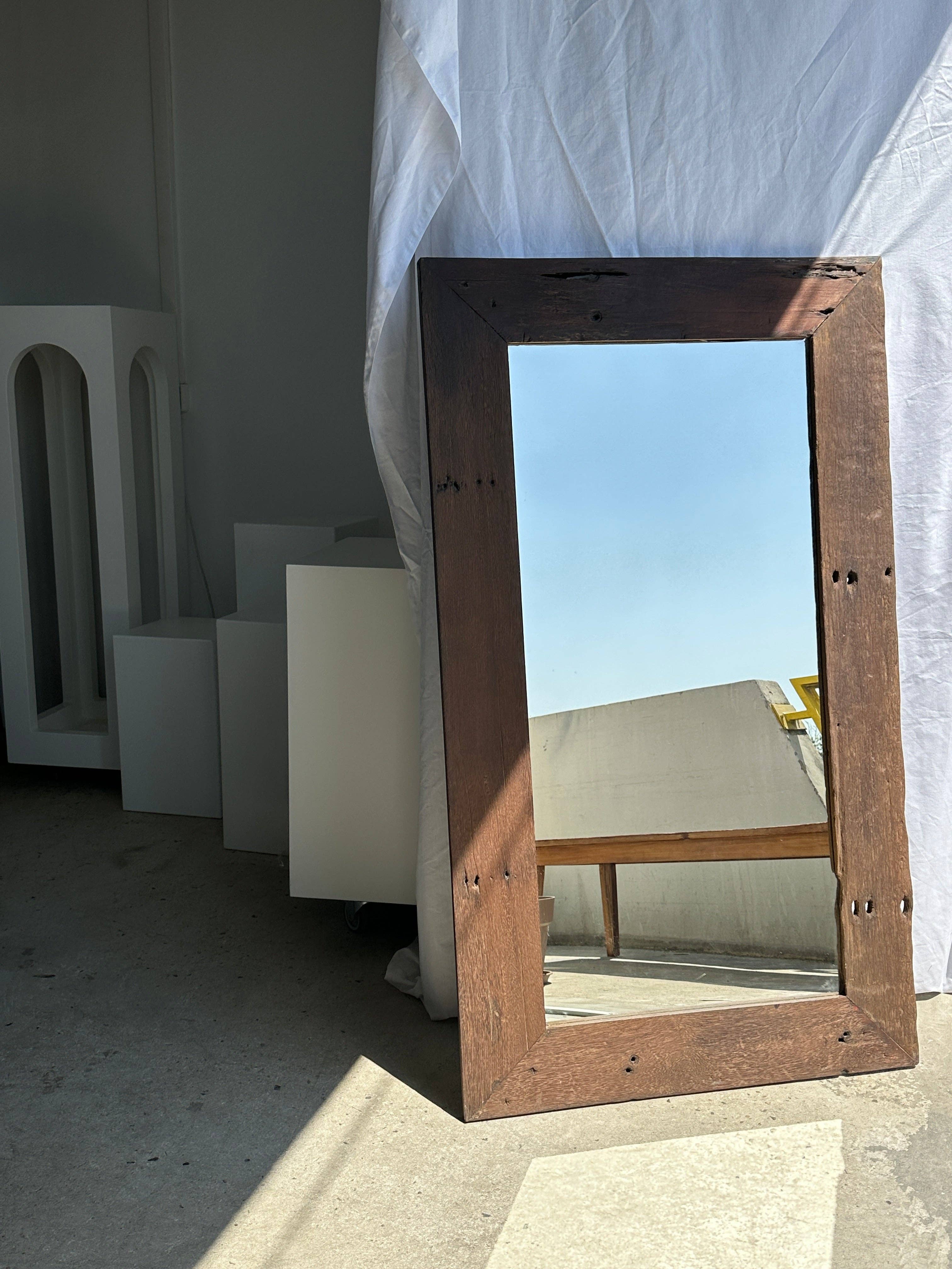 Office Objets - Wholesale Wall Mirror - Mirror with exotic brutalist old iron wood frame H:139cm26