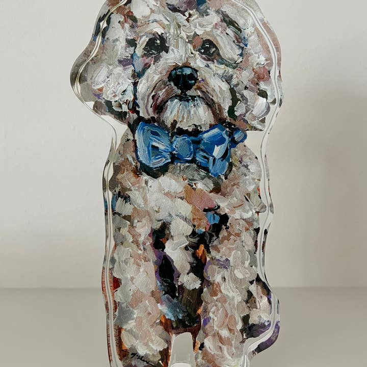 Chelsea McShane Art - Wholesale Decorative Figurine - "Cavapoo Blonde With Blue Bow" acrylic shelfie