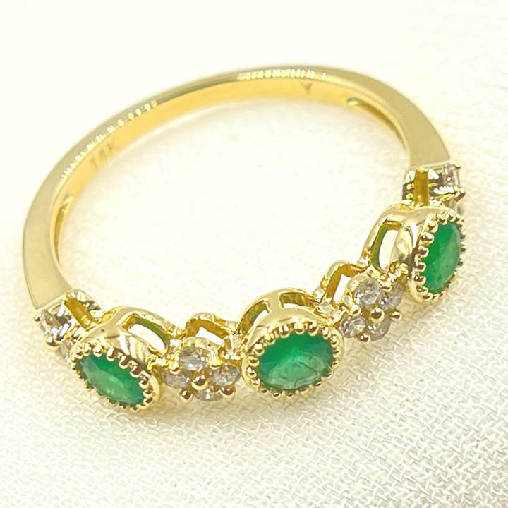Yellow 14K Solid Gold Diamond and Emerald Ring. RAC01373EM for wholesale on Faire1