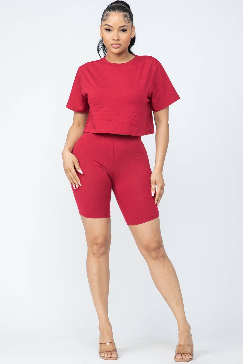 Boswell - Wholesale Top & Short Set (NOT Loungewear) - Women's - Biker Short Set With Short Sleeve Crop5