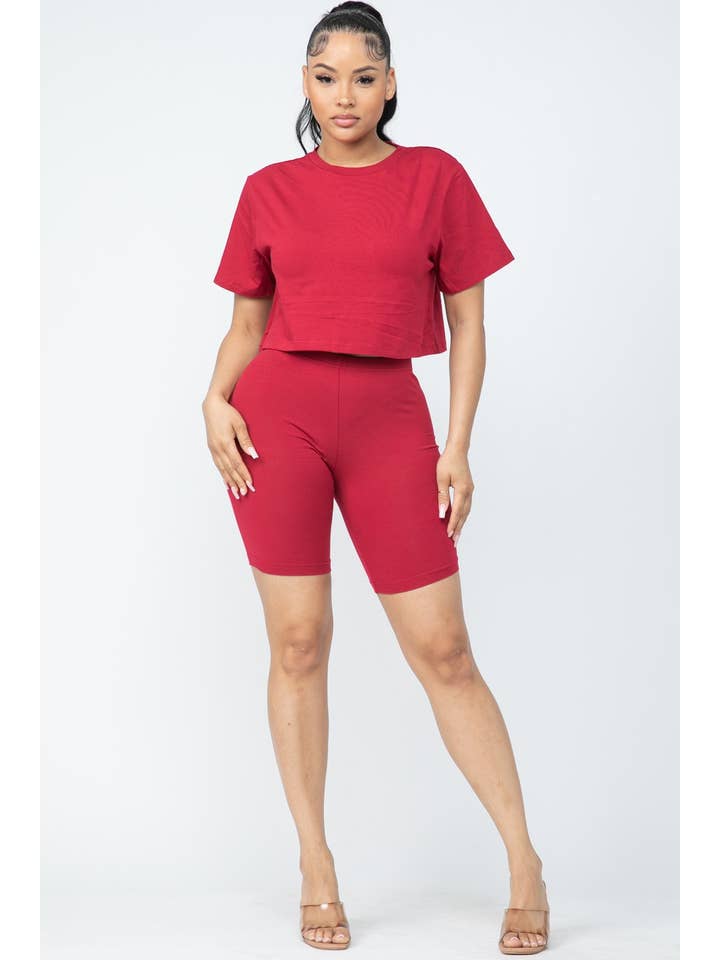 Boswell - Wholesale Top & Short Set (NOT Loungewear) - Women's - Biker Short Set With Short Sleeve Crop5