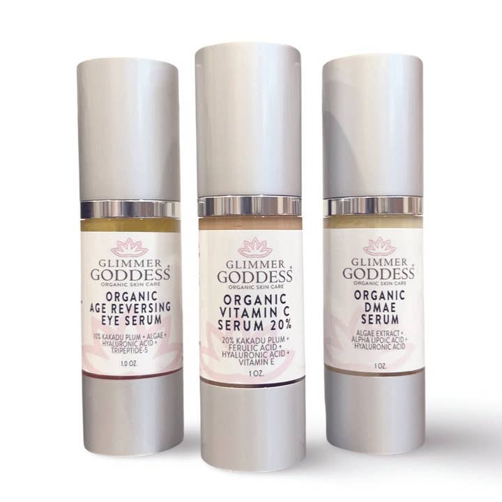 Økologisk Anti-Aging Trio – Vitamin C & Opstrammende Serummer for engroshandel hos Glimmer Goddess®