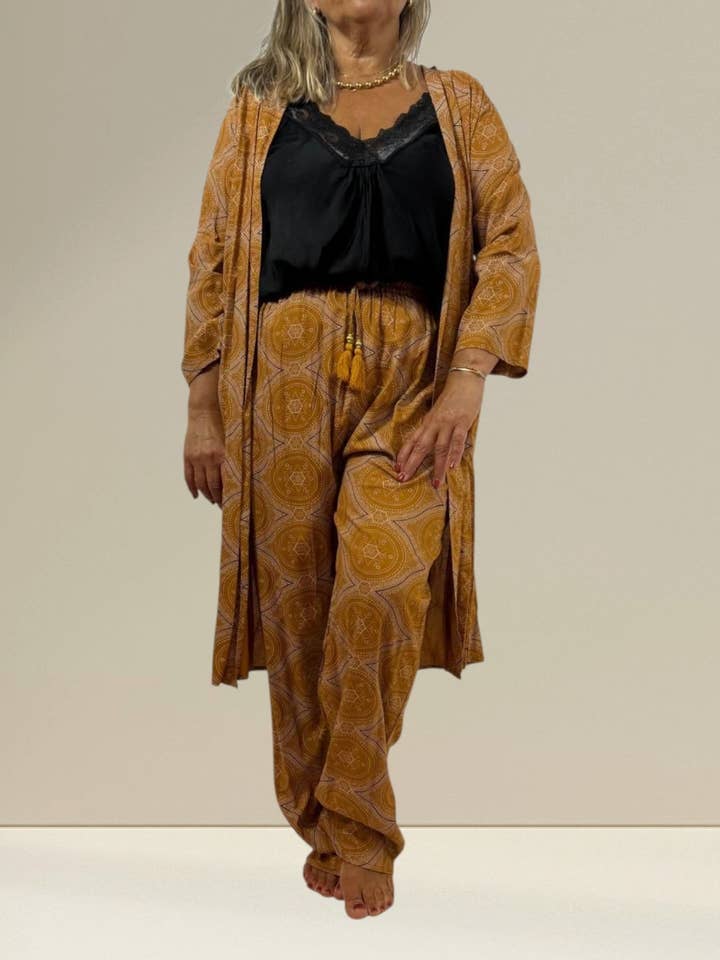 Nola by bijusol - Wholesale Top & Pant Set (NOT Loungewear) - Women's - Nola Harmony Set – bordo Boho Kimono & Trousers 21640