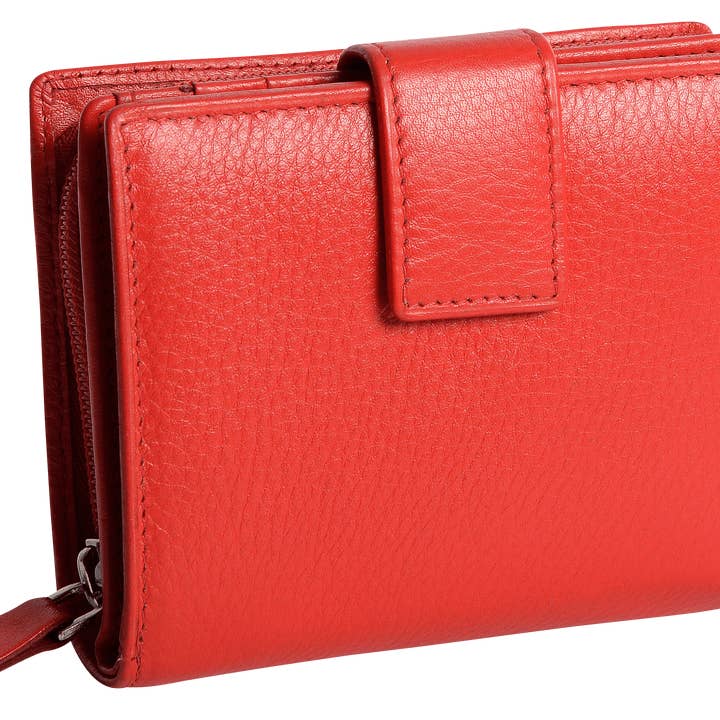 SADDLER EMILY Handmade Leather Mid-Size Wallet – RFID Protected | 10 Card Slots, Secure Tab Closure & Zipped Coin Pocket | Gift Boxed for wholesale by SADDLER