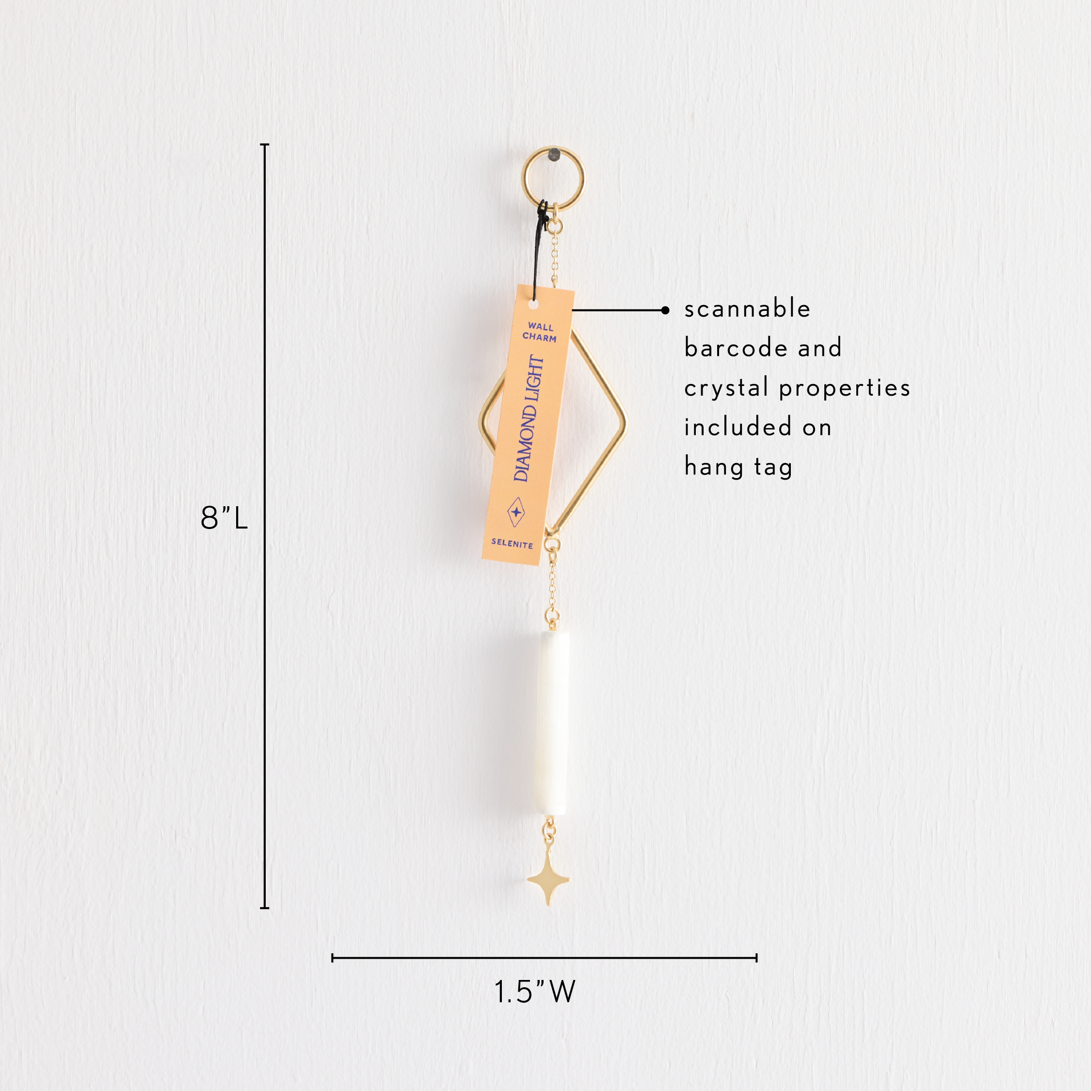 GeoCentral – wholesale Decorative tassel/wall drop – Diamond Light Selenite Crystal Wall Charm1