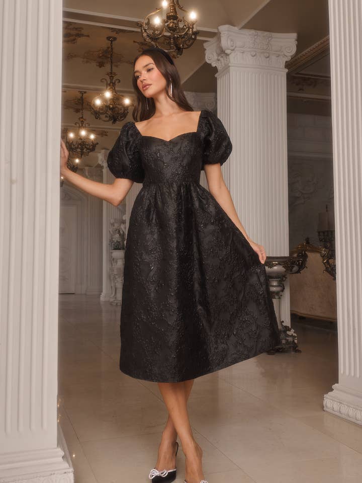Sugarlips - Vente Robe – femme - Robe midi à manches bouffantes Danica Jacquard Alessi