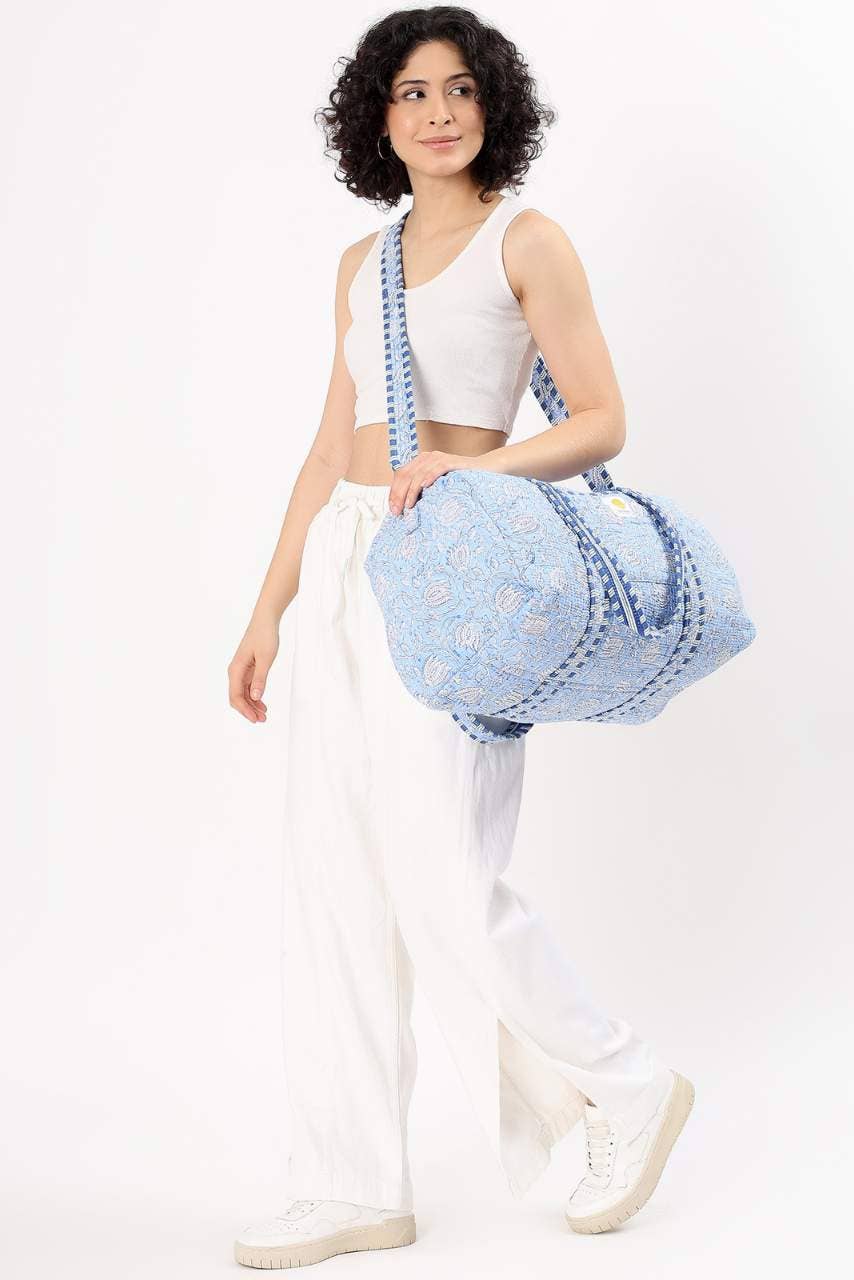 Hi Handmade - Wholesale Weekender Bag - Women's - Cotton Duffle Bag - Blue Lily10