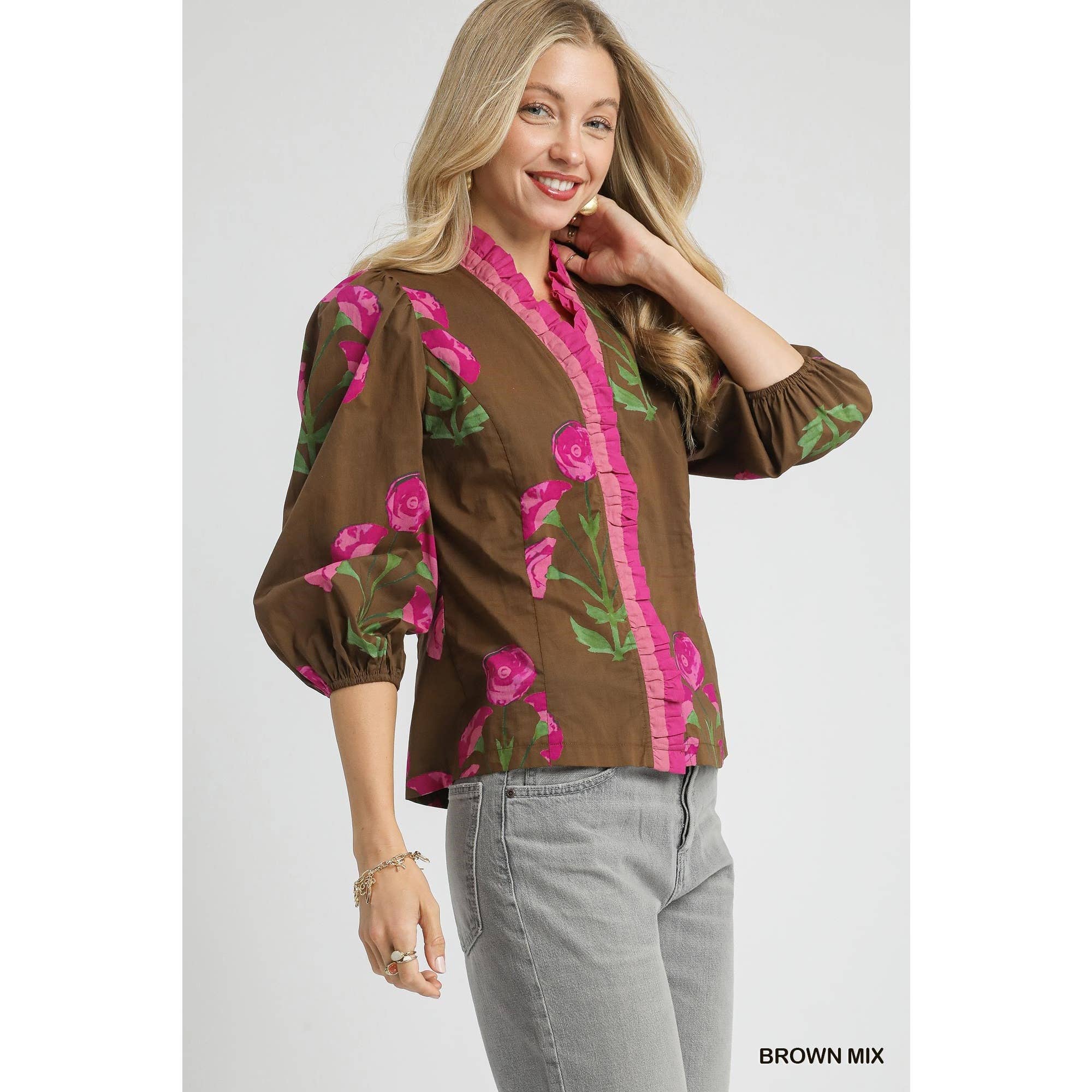 STYLE USA - Vente Tunique – femme - Haut à volants à imprimé floral1