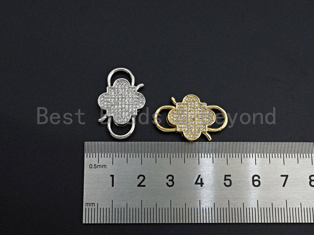 BestBeads&Beyond - Wholesale Clasp - CZ Micro Pave Clover InterLock Clasp, Buckle Interlock, Interlocking Clasp Fastener, 16x26mm, sku#H2864