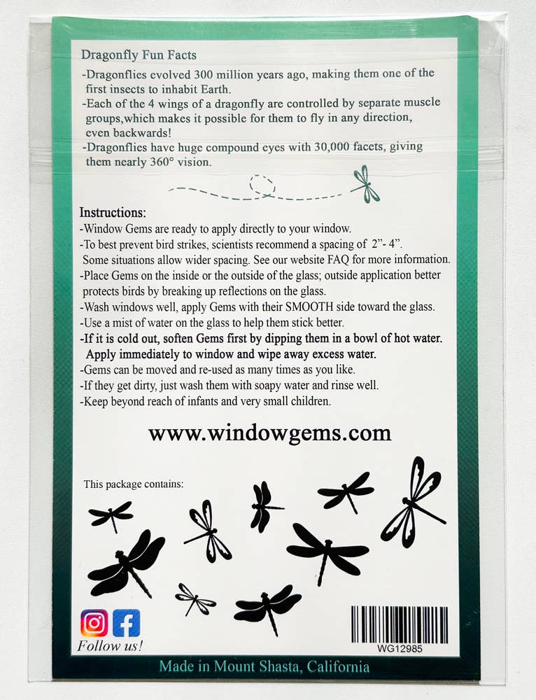 Window Gems - Wholesale Suncatcher - Dragonfly Window Clings - Bird Strike Warning Decals - Prism5