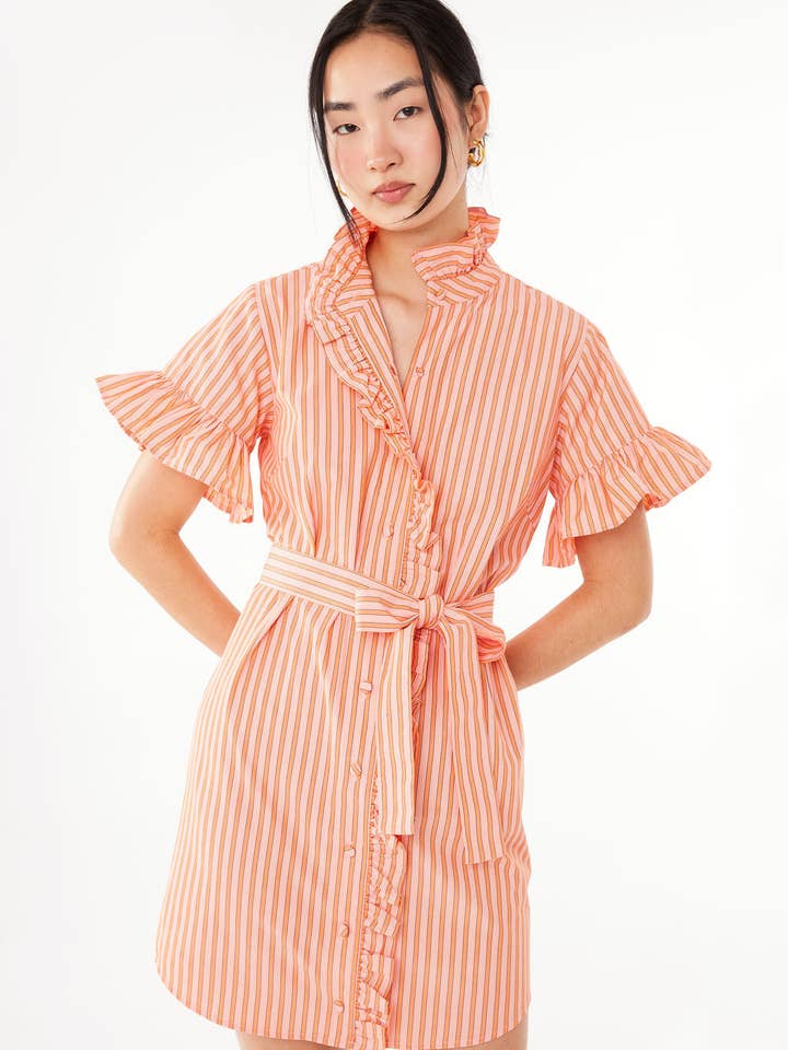 Katie Dress Orange Stripe Cotton for wholesale by Abbey Glass