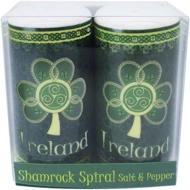 Shamrock Spiral Ireland, saliera e pepiera per la vendita all'ingrosso da parte di Dublin Gift Company