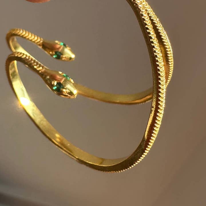 Baby Snake Earrings | Green Zircon Hoops| Gold Plated Hoops for wholesale by Anokhi Green | Handmade Gemstone Jewelry