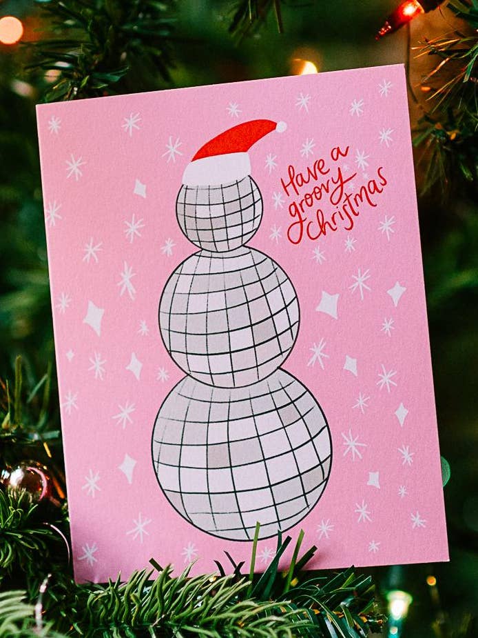 Groovy Disco Ball Snowman Card for wholesale by Bouquet of Joy