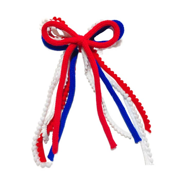 Messy Ribbon Patriotic Hair Bow w/ Clip for wholesale by Pretty in Pink Bows