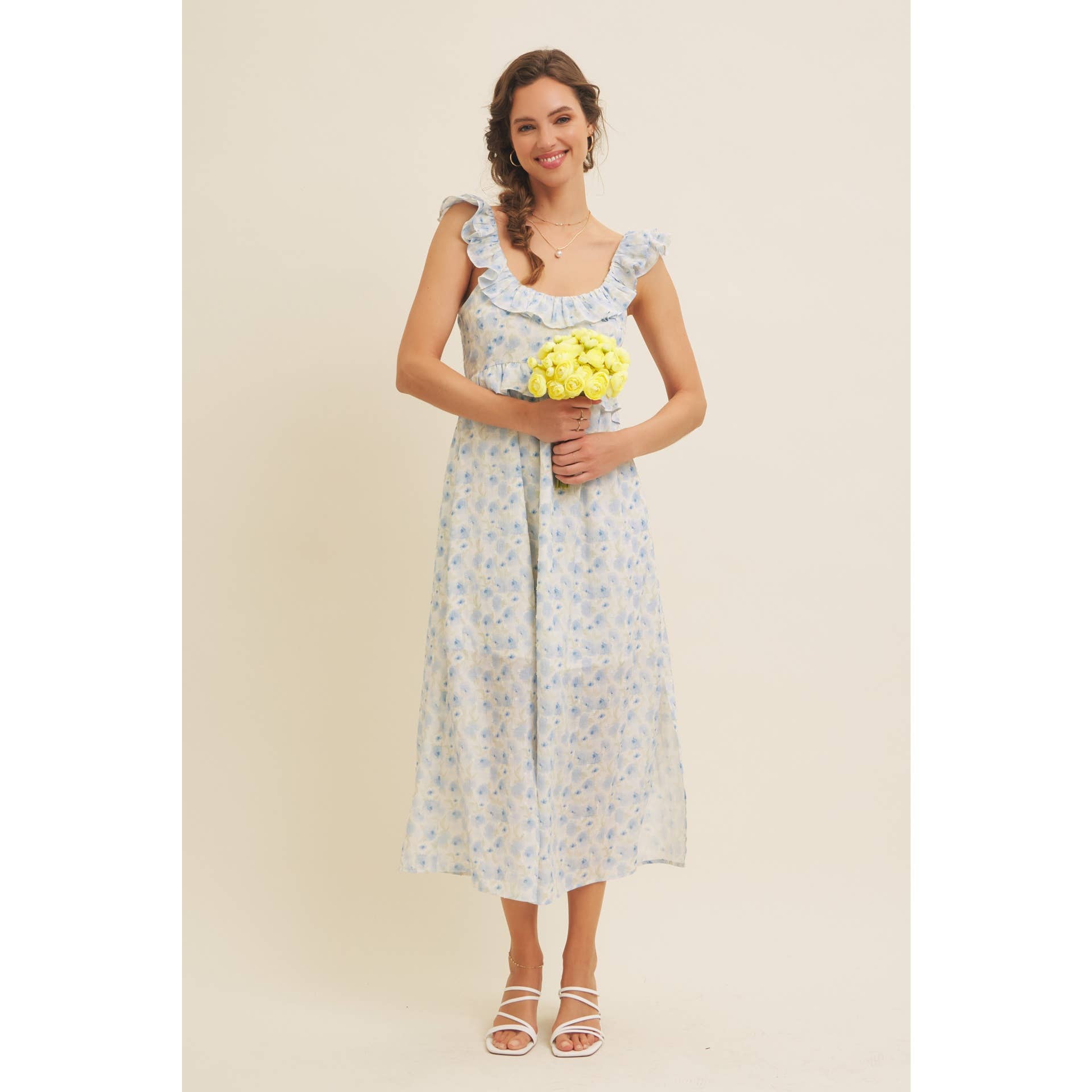 in february – Großhandel Kleid – Damen – ROMANTISCHES FLORALES MIDI-KLEID MIT SCHLITZ, RÜSCHEN UND RÜCKENBINDUNG19