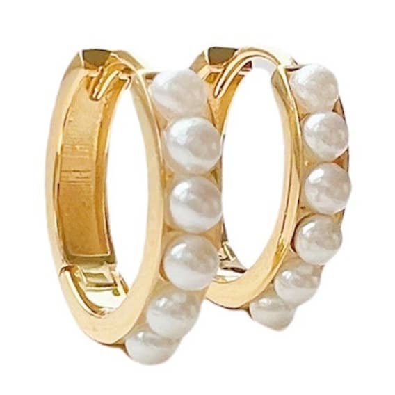 Molly Pearl Huggie Earrings for wholesale by Luvloops