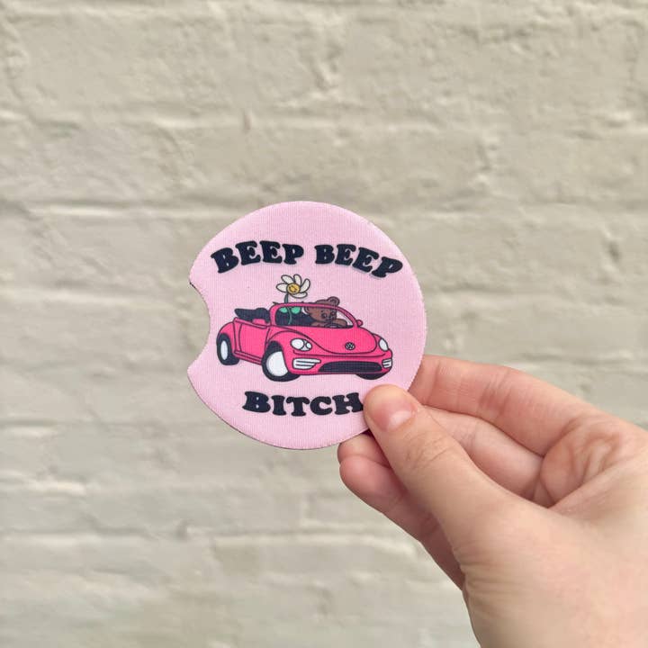 XO Wholesale - Wholesale Car coaster – women's - Black Checkered Beep Beep Neoprene Car Coasters1