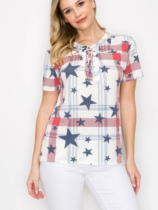 10743P - KURZARMSHIRT MIT STERNENMUSTER für den Großhandel von A.gain