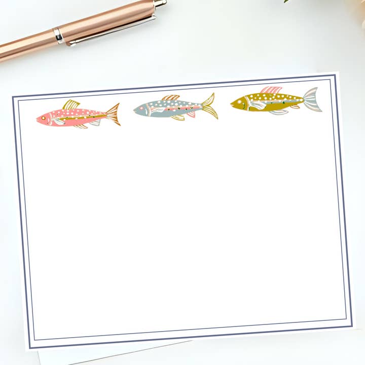 Trio av fisk-kortset – Marinblå kant – Box med 10 st. för wholesale av Mary Mack Designs