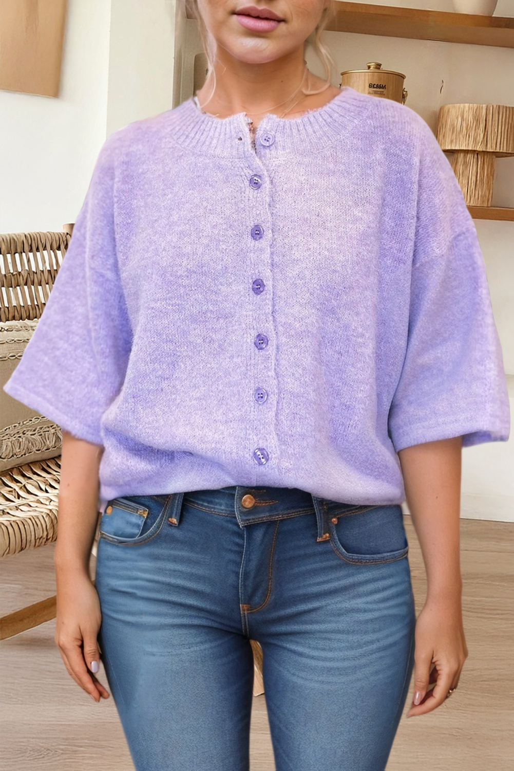 66DISCO - Vente Cardigan – femme - Cardigan en maille à manches 3/4 avec boutons (S-XL)2