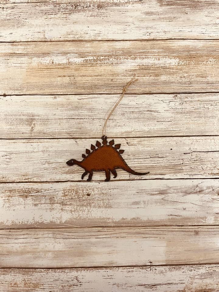 Stegosaurus Dinosaur Rustic Metal Christmas Ornament for wholesale by Universal Ironworks USA
