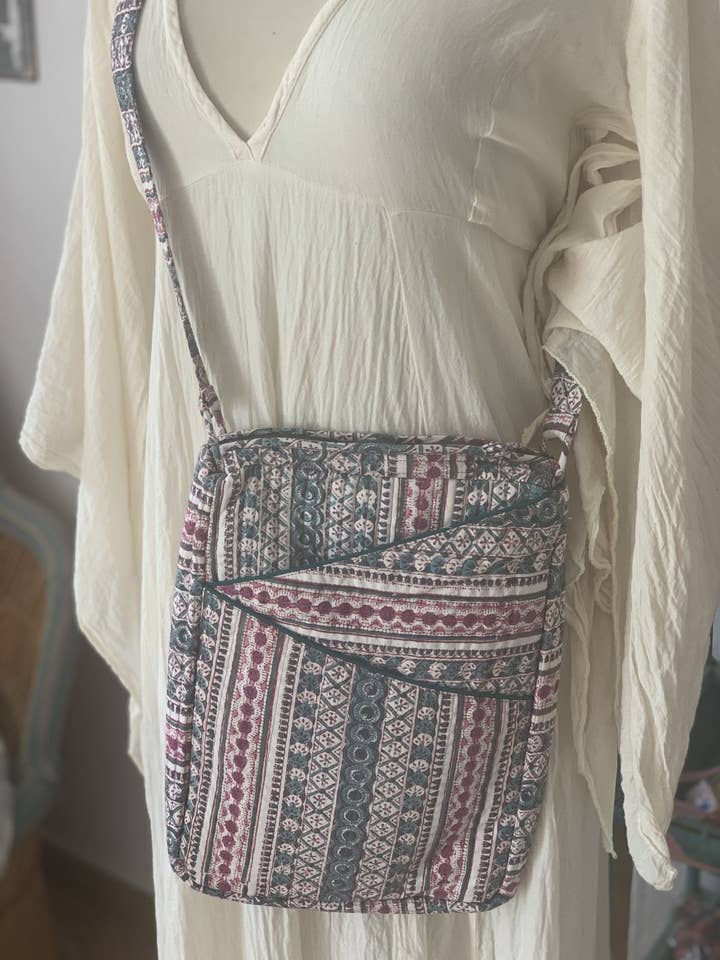 Super cute block print bag for wholesale by Aurobelle Ibiza