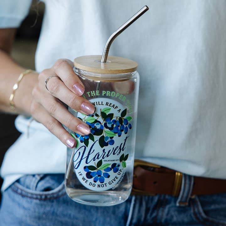 Paper Farm Press - Wholesale Drinking Glass/Cup - Blueberry Faith Glass Can
