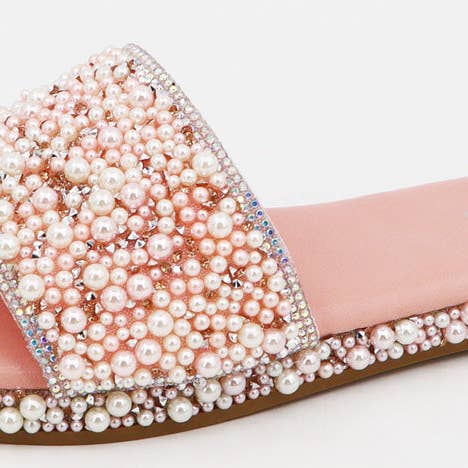 Mars Sky Shoes Wholesale - Wholesale Slides - Women's - Bamboo STARIE-07 Women Pearl Studded Slide Flat Sandal