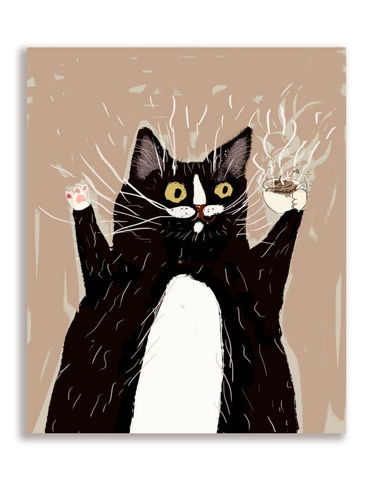 Coffee Time Cat Card for wholesale by The Dancing Cat