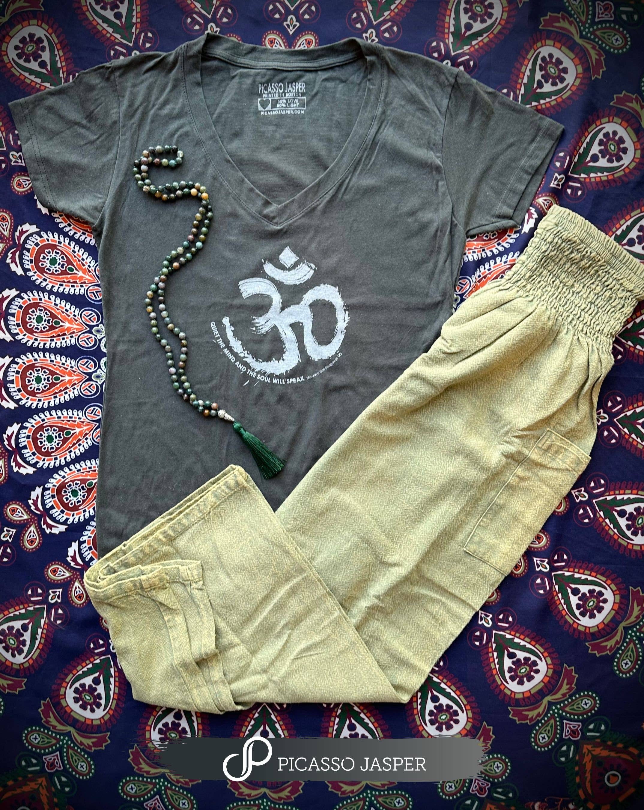 Picasso Jasper - Wholesale Screen Printed T-Shirt - Women's - OM: Sacred Vibration, Retro V-Neck Tee1