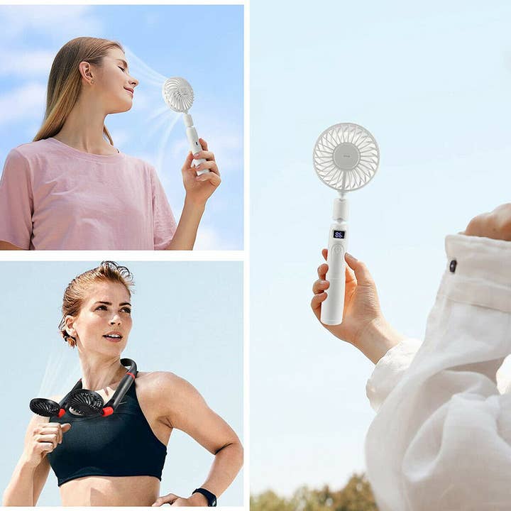 2in1 Detachable Handheld Neck Fan Portable Adjustable Digital Outdoor AirCooling for wholesale by AICase